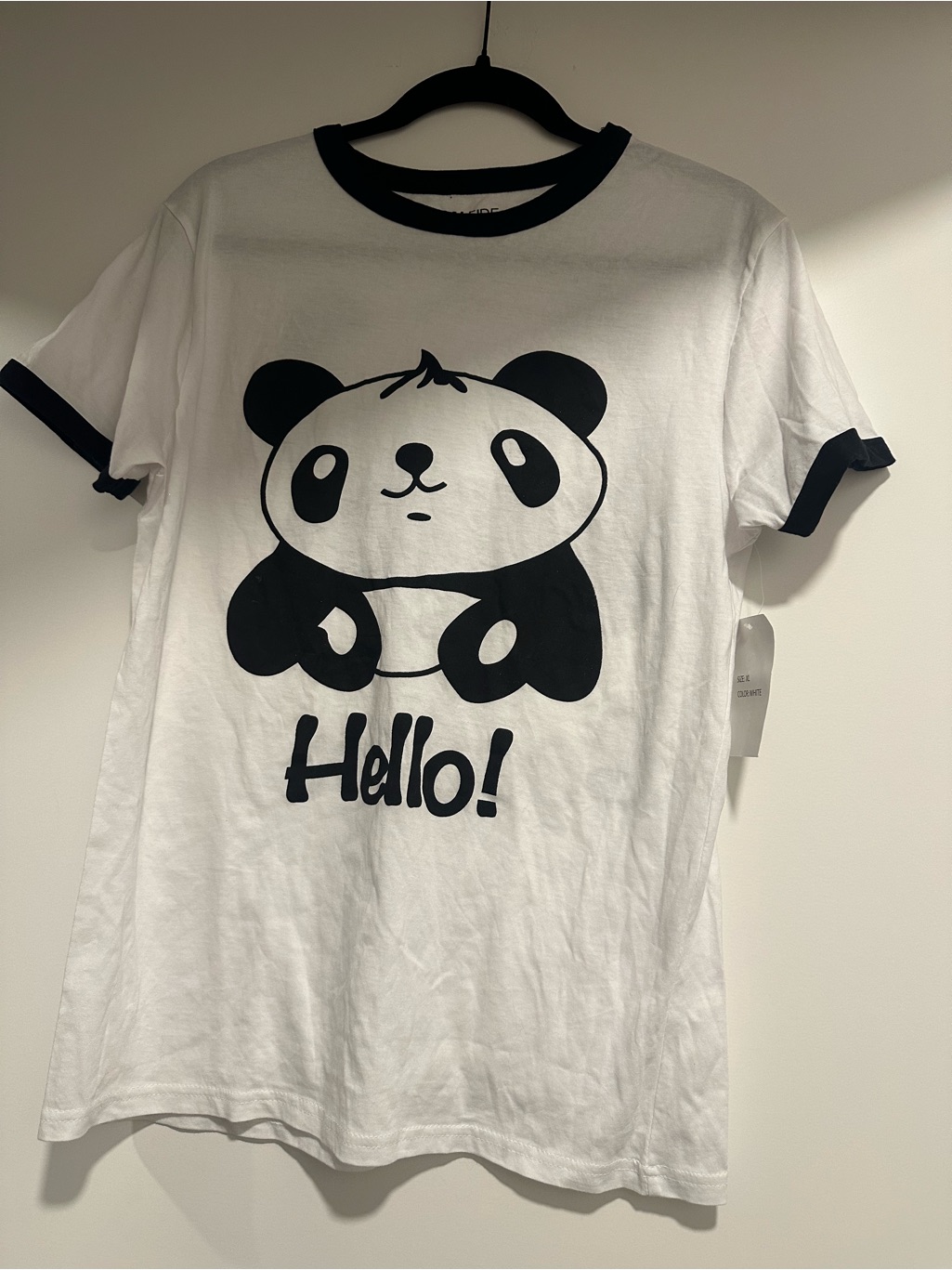On Fire White & Black Panda Graphic Ringer Tee
